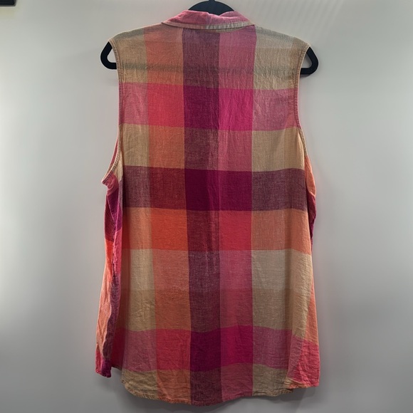 3For$20 Time and Tru Plaid Pink/Tan Sleeveless HalfButton Down Blouse size: XXL - Picture 6 of 6